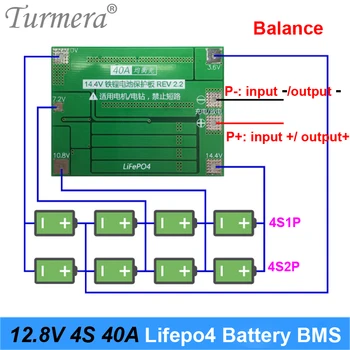 Turmera 4S 40A 12.8 V 14,4 V 32650 32700 Lifepo4 Batérie BMS pre Elektrické Lodné Neprerušené Napájanie 12V Solárny Panel, Batéria