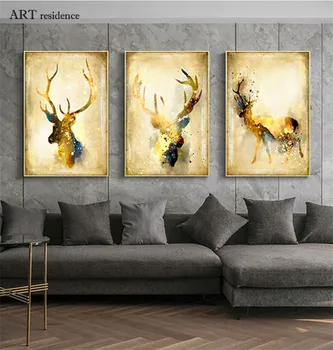 Retro štýl maľby zlato elk plagát Abstraktné zvierat jeleň tlač plátno na maľovanie obývacia izba, spálňa domáce dekorácie nástenná maľba