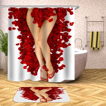 Sexy Krása Dievča Vytlačené Sprchové Závesy Nohy Pad Kúpeľňa Záclony Nepremokavé Macrame Obrazovke Home Decor Zavesenie Krúžok Oblek