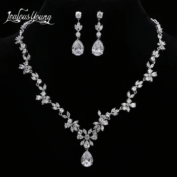 Luxusné Kvetinové Dizajn Kvapka Vody Crystal Svadobné Šperky Sady Pre Ženy, Svadobné AAA Zirkón Afriky Šperky Set Šperkov AS147