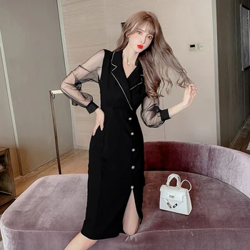 COIGARSAM Módne Ženy jednodielne šaty kórejský Nové Vysoký Pás Šaty Black 6117