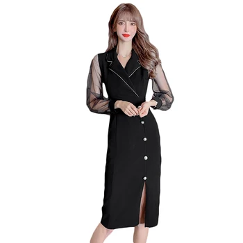 COIGARSAM Módne Ženy jednodielne šaty kórejský Nové Vysoký Pás Šaty Black 6117