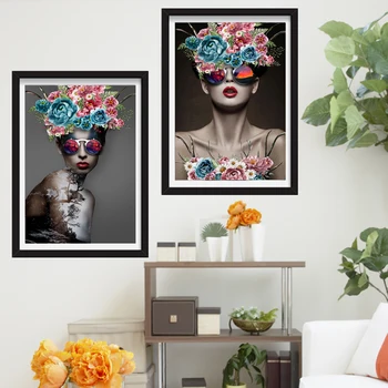 NEZIŠTNE Moderné Módne Umenie Kvety Girl Plátno na Maľovanie na Stenu Umenie Pre Obývacej Izbe Plagáty Vytlačí Dekoratívne Fotografie bez rámu