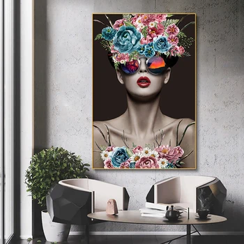 NEZIŠTNE Moderné Módne Umenie Kvety Girl Plátno na Maľovanie na Stenu Umenie Pre Obývacej Izbe Plagáty Vytlačí Dekoratívne Fotografie bez rámu