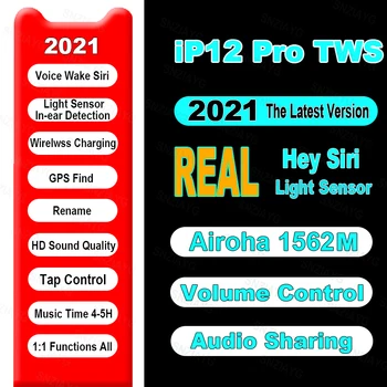 Pôvodné iP12 Pro TWS Bezdrôtové Slúchadlo Snímač Osvetlenia Air2 Premenovať Bluetooth Slúchadlá Ovládanie Hlasitosti Super Bass Slúchadlá PK V3M