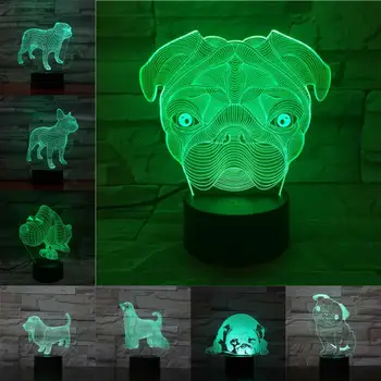 Roztomilé Psov 3D Lampa Pugs Bagitou Afganskej Zvierat Nočné Svetlo Cartoon Genius Okuliare Psa Deti na Vianoce, Narodeninové Darčeky Pet Krásna Hračka