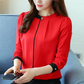 2020 nový príchod Šifón blúzka bežné ženské biele a červené dlhé rukávy voľné kórejský módne ženy blúzka 904A 30