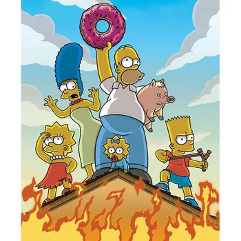 5d Diy Diamond Maľovanie Simpsonovci, Animovaný Plagát Plné Námestie / Round-Diamond Výšivky Mozaiky Cross Stitch Obraz Domova G