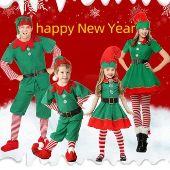 Muži, Ženy, Dievčatá, Chlapcov Vianoce, Santa Claus Kostým Zelenej Elf Cosplay Rodiny Vianočný Večierok Nový Rok Maškarný Oblečenie Stanovené Pre