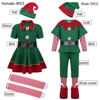 Muži, Ženy, Dievčatá, Chlapcov Vianoce, Santa Claus Kostým Zelenej Elf Cosplay Rodiny Vianočný Večierok Nový Rok Maškarný Oblečenie Stanovené Pre