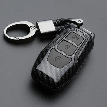 Carbon Fiber Tlačidlo Diaľkového príveskom, puzdro Keychain pre Ford Fiesta Zameranie 3 4 MK3 MK4 Mondeo Ecosport Kuga, Focus ST
