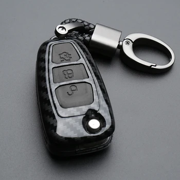 Carbon Fiber Tlačidlo Diaľkového príveskom, puzdro Keychain pre Ford Fiesta Zameranie 3 4 MK3 MK4 Mondeo Ecosport Kuga, Focus ST