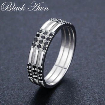 Black Awn 2020 Nové Trendy 2,7 g 925 Sterling Silver Jemné Šperky Kolo Bague Black Spinelovou Zásnubné Prstene pre Ženy Bijoux C474