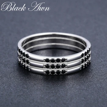 Black Awn 2020 Nové Trendy 2,7 g 925 Sterling Silver Jemné Šperky Kolo Bague Black Spinelovou Zásnubné Prstene pre Ženy Bijoux C474