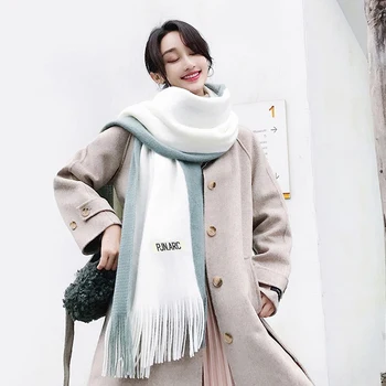 Nové módne šatku žena zimné kórejských študentov Strapce zrastov dlhé hrubé teplé štýl malé čerstvé vlna golier