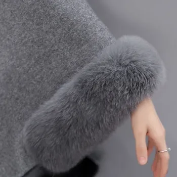 LANMREM 2021 Zimné nové streetwear kórejský módne faux kožušiny split turtleneck typ hodín elegantné teplé vlnené kabát pre ženy 2A732