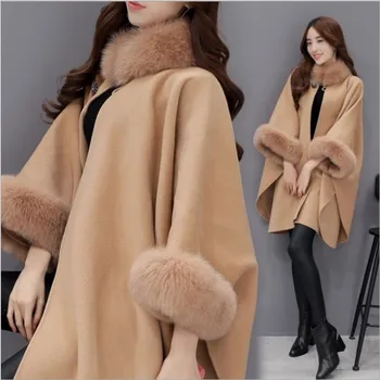LANMREM 2021 Zimné nové streetwear kórejský módne faux kožušiny split turtleneck typ hodín elegantné teplé vlnené kabát pre ženy 2A732