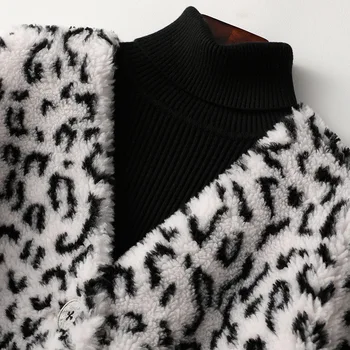 Zimné Veľké Leopard Tlač Je Vlna Kožušiny Voľné Bunda Patria Hrubé Teplé Outwear Vrecká Plyšové Tvaru Krátke Outwear Módne Ovce Kabát