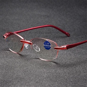 +1.0+1,5 +4.0 bez obrúčok Anti-Blu-ray Fialová Objektív Ženy Okuliare na Čítanie Anti-únava Lupy Ďalekozrakosť Okuliare