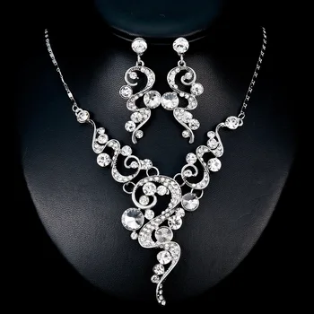 Móda duté-out Ženy Crystal Pearl Svadobné Šperky Set Big Vyhlásenie Choker Náhrdelník & Náušnice