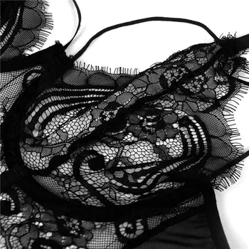 Black Lace Bra Set Ženy, Transparentné Podprsenka + Podväzok Nohavičky Sexy Lingerie Set Plus Veľkosť Erotické spodné Prádlo Červený povrázok RS80804