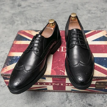 AGUTZM Prízvukom formálne topánky mužov, Kožené oblečenie obuv Módne, Luxusné Značky Elegantné obchodné Retro Oxford krajky-up plus veľkosť 38-47 E1
