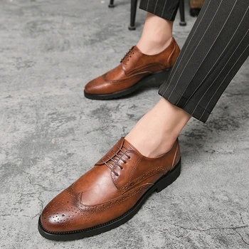 AGUTZM Prízvukom formálne topánky mužov, Kožené oblečenie obuv Módne, Luxusné Značky Elegantné obchodné Retro Oxford krajky-up plus veľkosť 38-47 E1