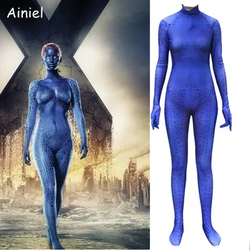 Ainiel Film X-Men Cosplay Kostým Raven Darkholme Modrá Flíček Jumpsuit Mystique Kombinézu Halloween Party Vyhovovali Deti Dospelú Ženu
