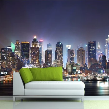 Moderný New York City Building Nočné Scenérie Foto nástennú maľbu, Tapety Vlastná Veľkosť Non-tkané Domova 3D Pozadia, Tapety na Stenu