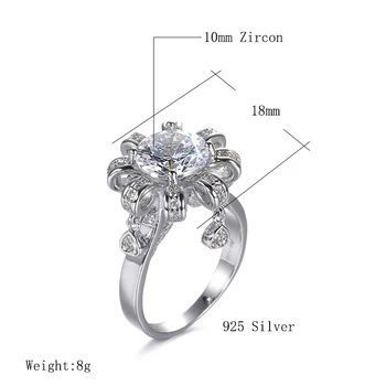 Kinel Módne Svadobné Svadobné Krúžok Princezná Rez 1 CT Biely Zirkón Zásnubné Prstene 925 Sterling Silver Strany Krištáľové Šperky