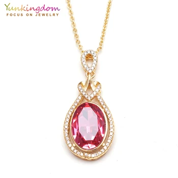 Yunkingdom afrike pop náhrdelníky & prívesky pre ženy rose červené, oválne crystal cz žlté zlato farba reťazca módne šperky