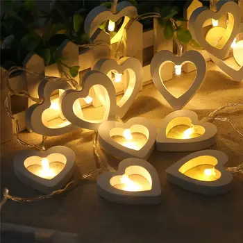 Wrumava Romantický Drevo Srdce 1,2 M 10 LED Reťazec Svetlo Valentína Lampa na batériový Strany Svadobné Dekorácie Rozprávkových Svetiel