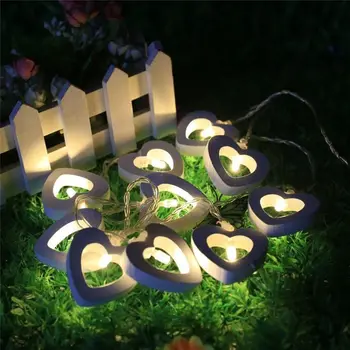 Wrumava Romantický Drevo Srdce 1,2 M 10 LED Reťazec Svetlo Valentína Lampa na batériový Strany Svadobné Dekorácie Rozprávkových Svetiel