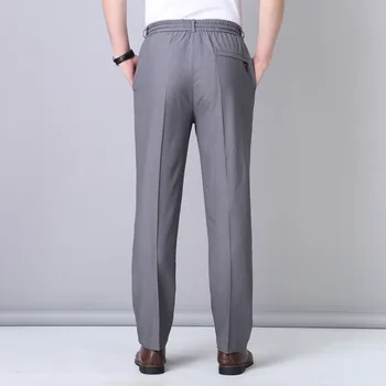 Pánske bežné fitness nohavice rovno polyester spája dlhé nohavice plus veľkosť 2019 lete elastický pás svetlo sivá slacks