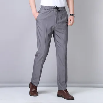 Pánske bežné fitness nohavice rovno polyester spája dlhé nohavice plus veľkosť 2019 lete elastický pás svetlo sivá slacks