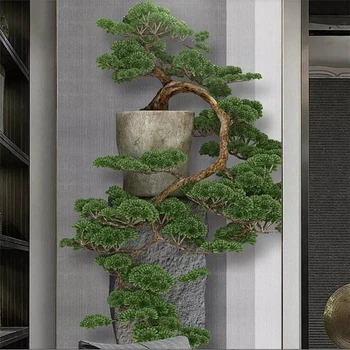 Wellyu Nového Čínskeho Zen troch-dimenzionální borovice, veranda, dekoratívne maľby vlastné veľké nástenné zelená tapeta 3d nástenná maľba