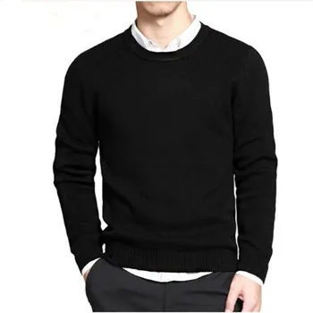 5XL pánske pulóvre svetre 2017 Jeseň nové pevnej bavlny O krku sveter jumper Zimné muž knitwear muž Modrá Sivá Čierna Zelená