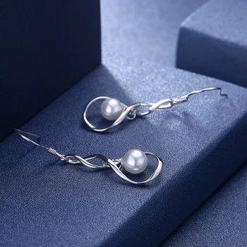 925 Sterling Silver Twist Pearl Dlhé Náušnice Kvapka Pre Ženy, Svadobné Šperky Darček