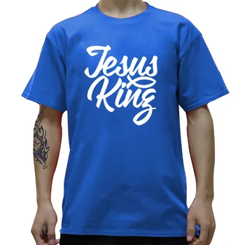 JEŽIŠ JE KRÁĽ Kresťanského Náboženstva Mužov Tričko Tričko Fashion Nové O Krk Bavlnené tričko Tee Camisetas
