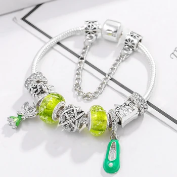 \Nové Luxusné Crystal Roztomilý Kreslený Kúzlo Náramky & Bangles Zelená Značka Náramky Pre Ženy Šperky Pulseira Feminina