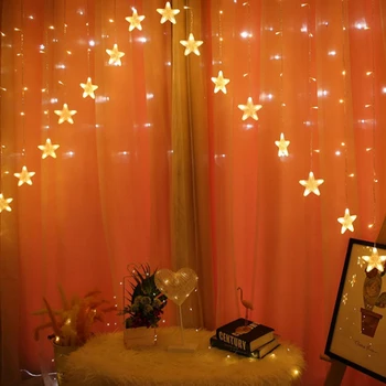 220V Vianočná Vločka LED Reťazec svetlá Moon Star LED Záves Svetlá Blikajúce Svetlo Vonkajšie Svadobné Party Svetlá Okno Dekor