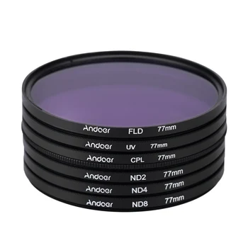 NOVÉ Andoer 77mm Fotografie Filter Kit Set pre Nikon Canon, Sony, Pentax digitálnych zrkadloviek UV+CPL+MODIFIKÁCIA+ND Polarizačné Neutrálne Filtre