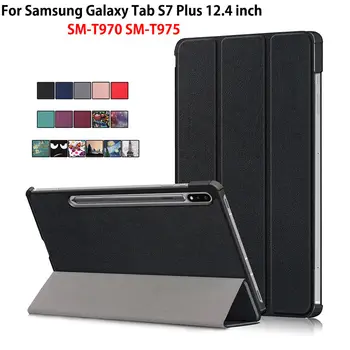 Puzdro Pre Samsung Galaxy Tab S7 Plus SM-T970 SM-T975 12.4 palcový Kryt Funda Tablet Slim Magnetické Skladací Stojan Shell