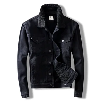 Mcikkny pánske Zimné Džínsové Bundy Slim Fit Farba Čierna Džínsy Vrstvami Fleece Linajkované Pre Mužov Outwear Oblečenie Veľkosť M-3XL