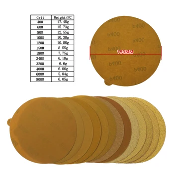 PSA/Lepidlo Zlato brúsny papier - 6inch 150mm Brúsenie Disky Oxid hlinitý 60 až 1000 Kamienky na Leštenie & Brúsenie
