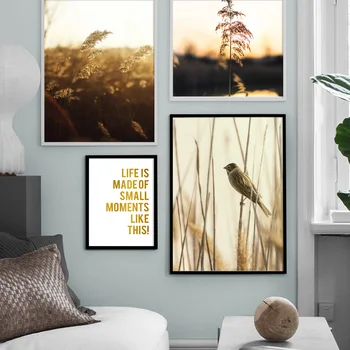 Reed Pšenica Farmy Vtákov Sneh Krajina Wall Art Plátno Na Maľovanie Nordic Plagáty A Potlačou Obrazov Na Stenu Pre Obývacia Izba Domova