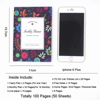 Kórejský Kvetinový Notebook Ročné Mesačný Plánovač Plán Knihy zápisník Notebooky & Časopisoch Roztomilý Kawaii Školy Grafické efekty obchod