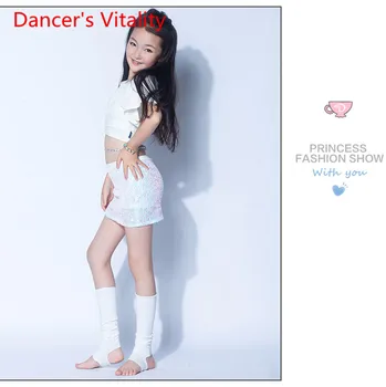 Brušný Tanec Detí Sequined Krátke Taška Split sukne Výkon Vyhovovali Školenia Obliekať Dievčenské Tanečné Kostým detský Orientálny Tanec