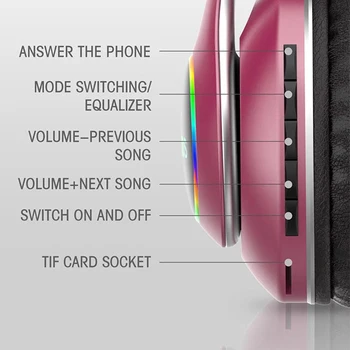 Bezdrôtové Slúchadlá Batéria 1000mAh Skladacie Bluetooth pre Slúchadlá, LED Svetlo, 3D Stereo Slúchadlá 6 Režimov Ekvalizéra Gaming Headset