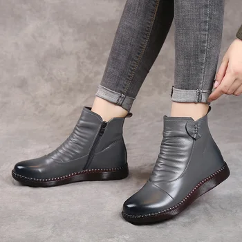 Jesenné topánky dámske kožené topánky dámske módne zimné topánky dámske ploché topánky non-slip teplé, hrubé-soled topánky ženy 2020